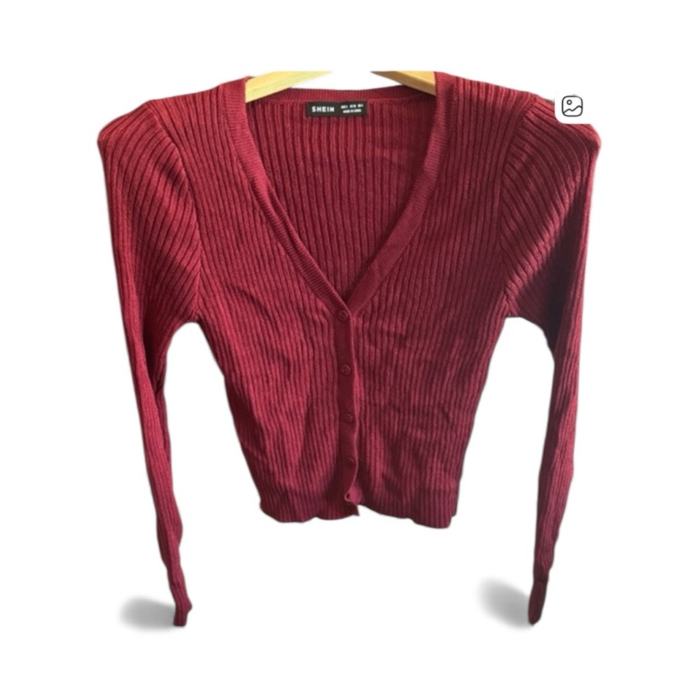 SHEIN Deep Red Ribbed Cardigan